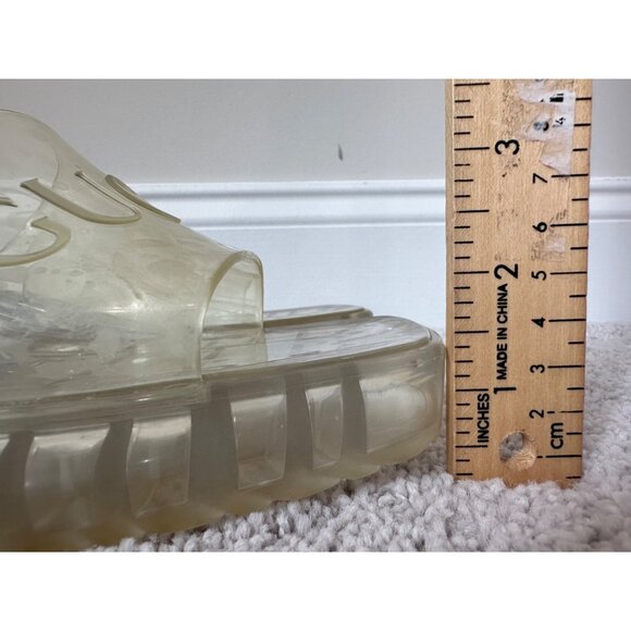 Gucci Sz 40 / US 10 Logo Transparent Clear Chunky Mule Sandals Block Heel Slides - Picture 6 of 16